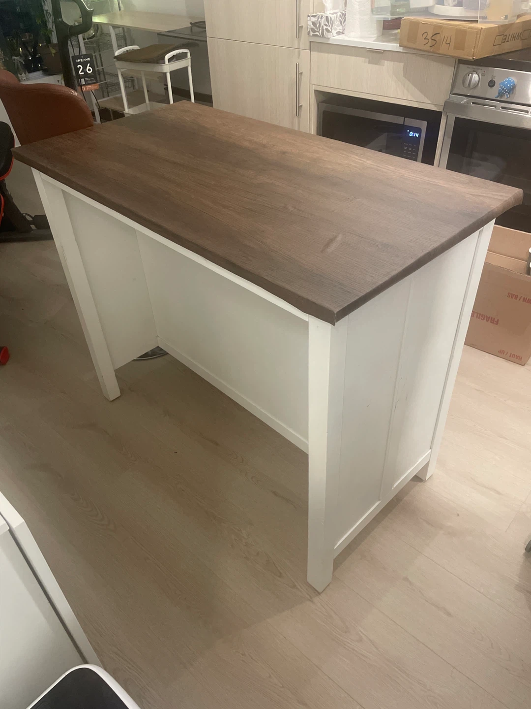White Kitchen Island with Wood Top