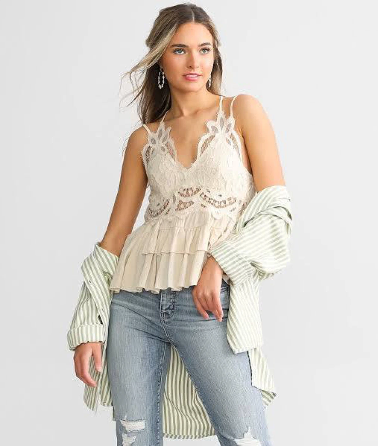 ⚽️Trixxi Ruffle Peplum Lace Cami Tank Top