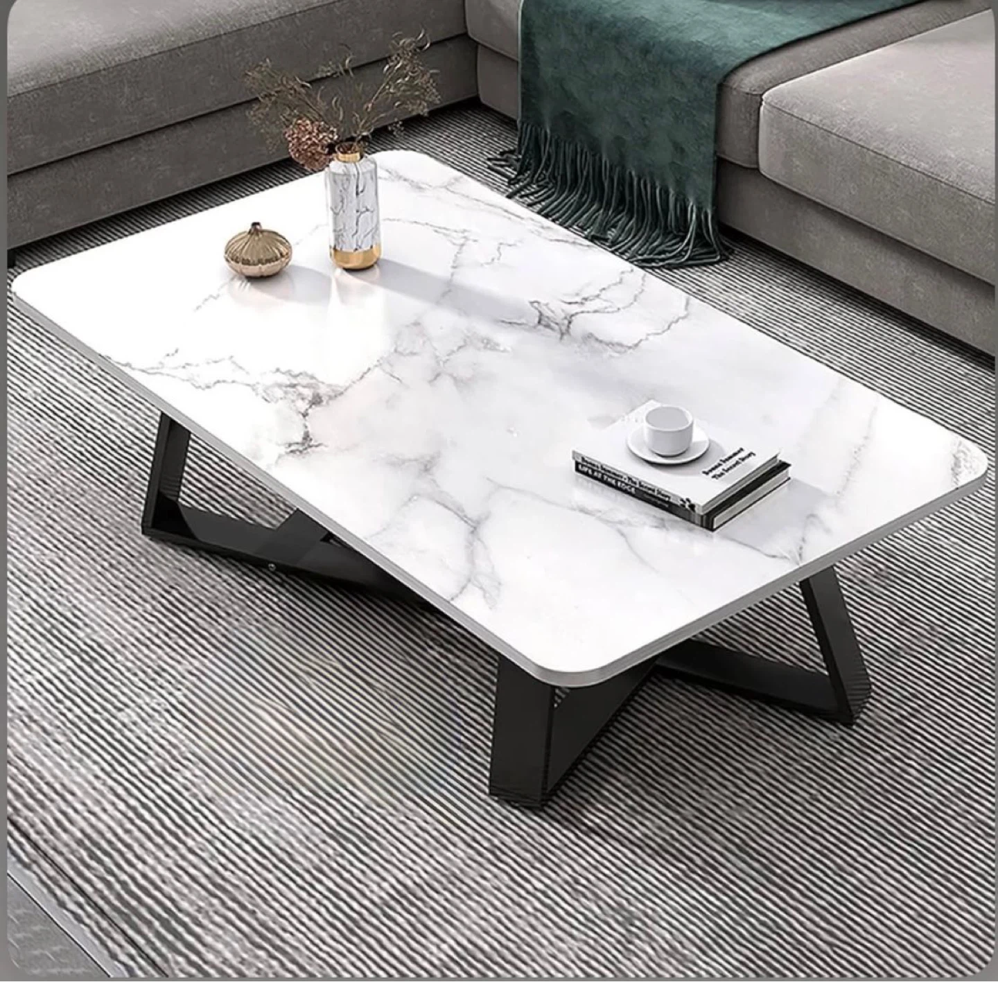 Marble Effect Coffee Table with Black Legs