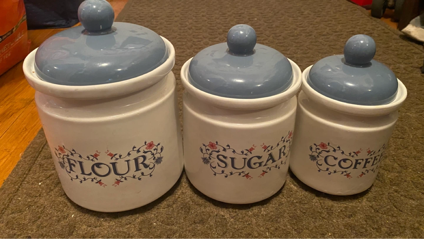 Set of 3 Ceramic Canisters Flour Sugar Coffee Jars