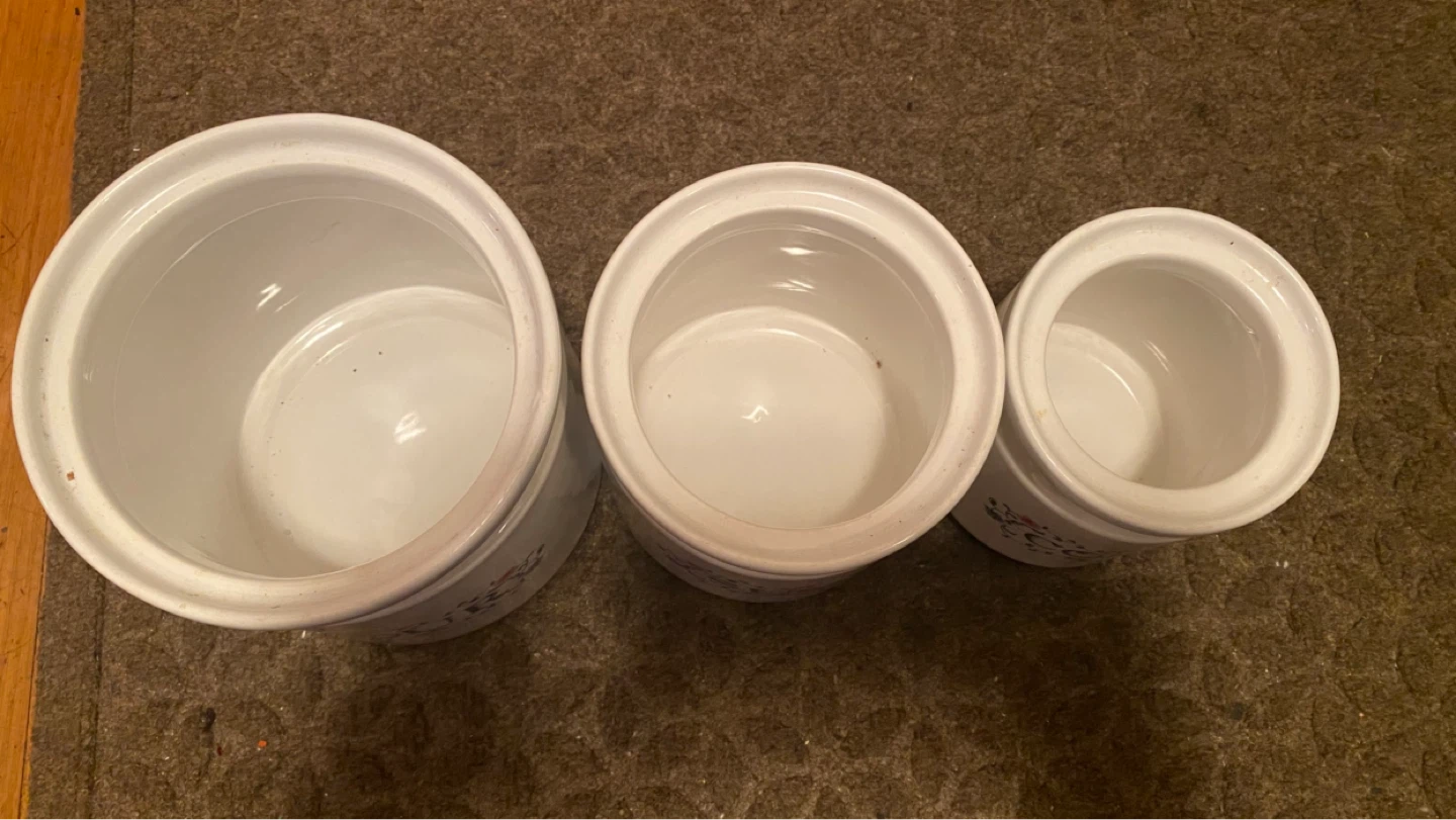 Set of 3 Ceramic Canisters Flour Sugar Coffee Jars - photo 3