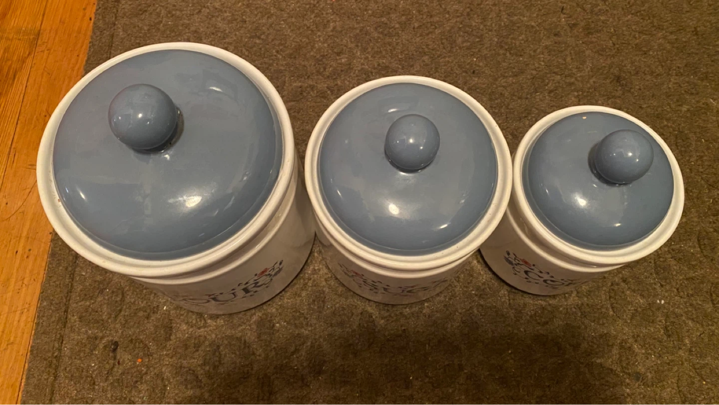 Set of 3 Ceramic Canisters Flour Sugar Coffee Jars - photo 2