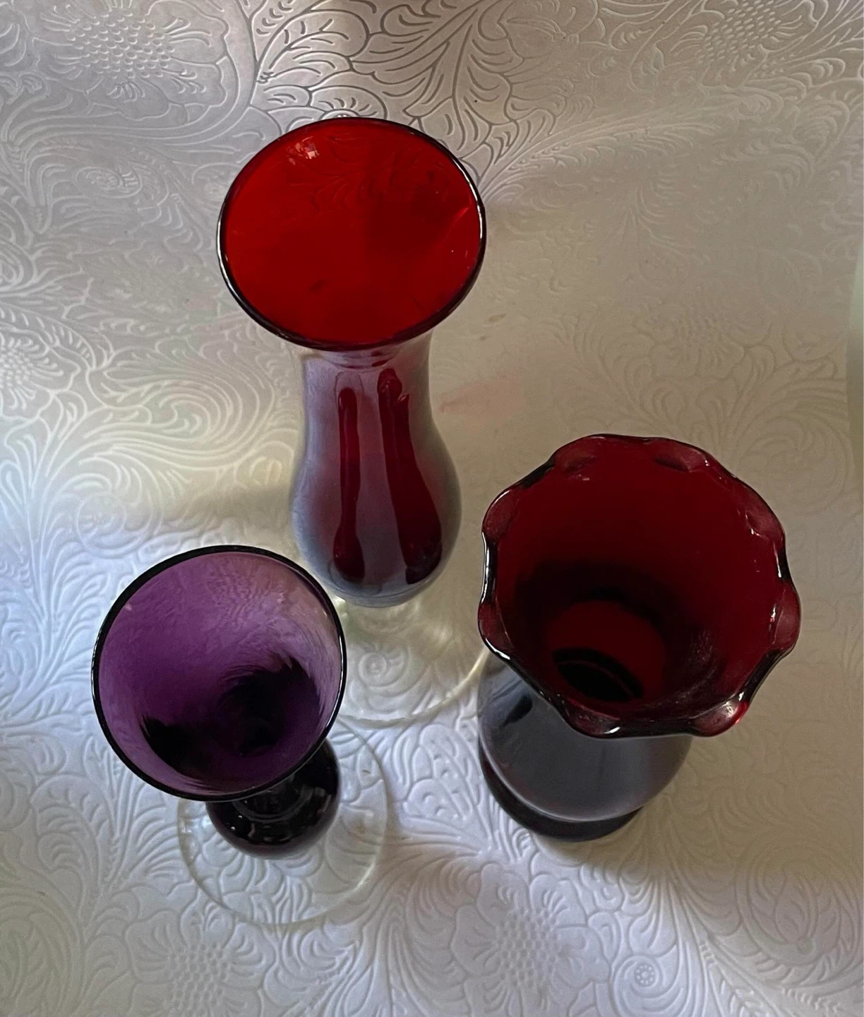 Vintage ruby red glass flower vase collection 3 piece lot ⚽️ - photo 2