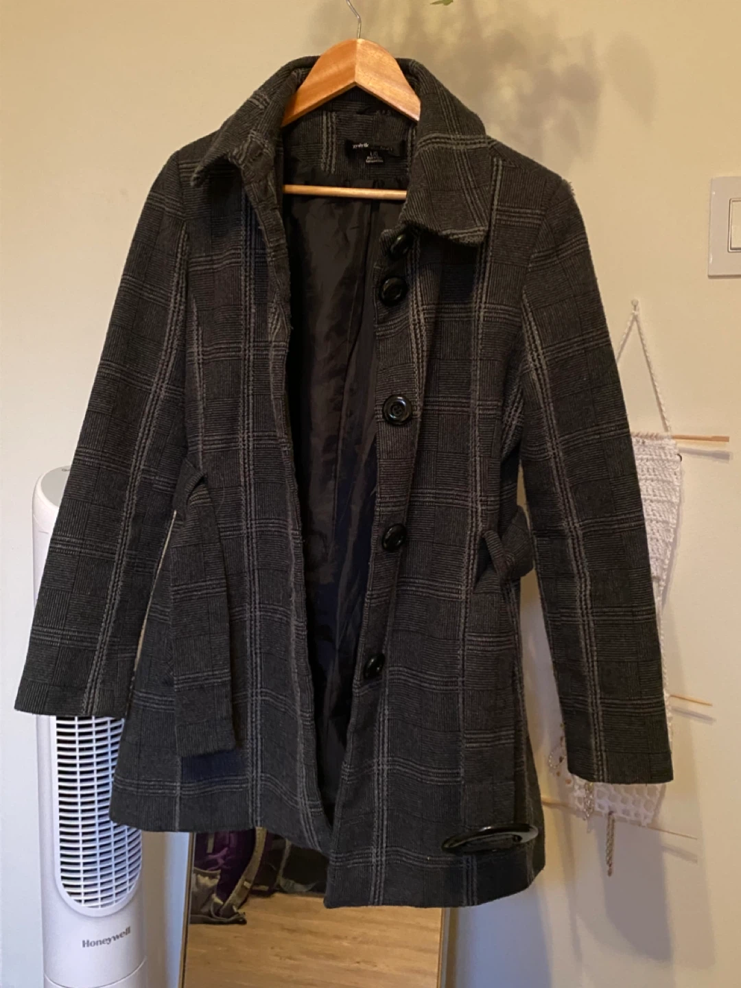 Xntrik Collection Plaid Wool Blend Coat Large