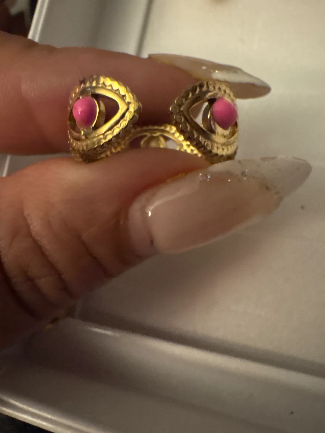 ⚽️ Gold stainless steel  evil eye ring with pink & orange stones - photo 3