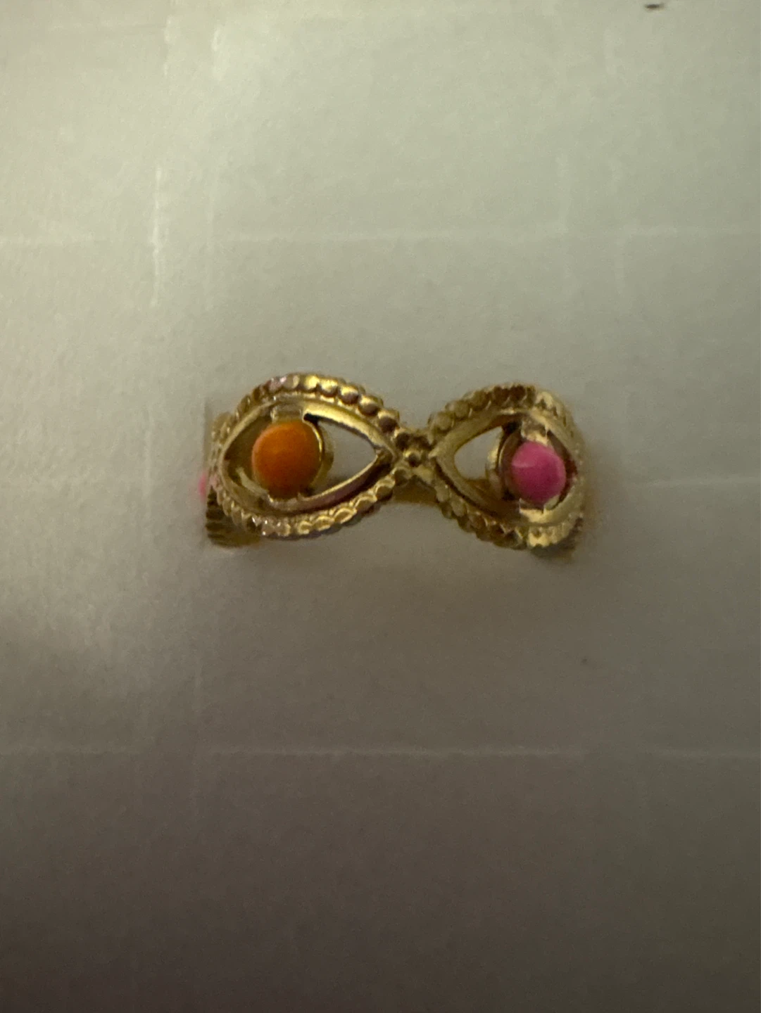 ⚽️ Gold stainless steel  evil eye ring with pink & orange stones - photo 5