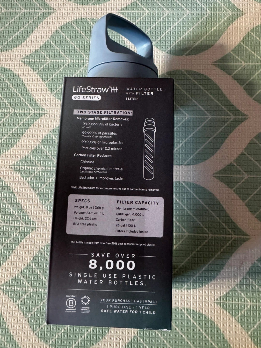 LifeStraw Go Series Filter Water Bottle - Icelandic Blue, 1L - photo 2