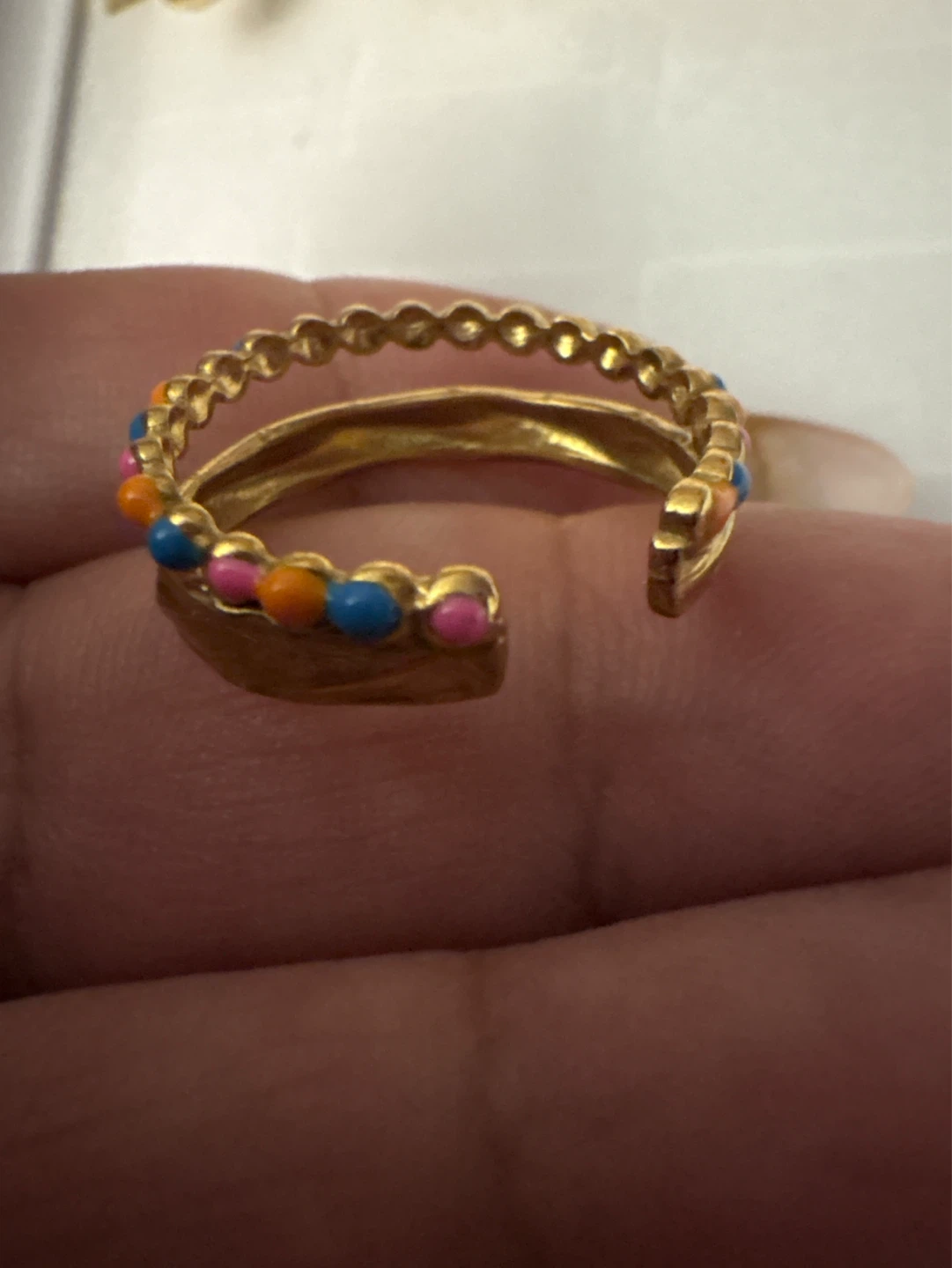 ⚽️ Gold Stainless Steel Ring with Colorful Beads - photo 5