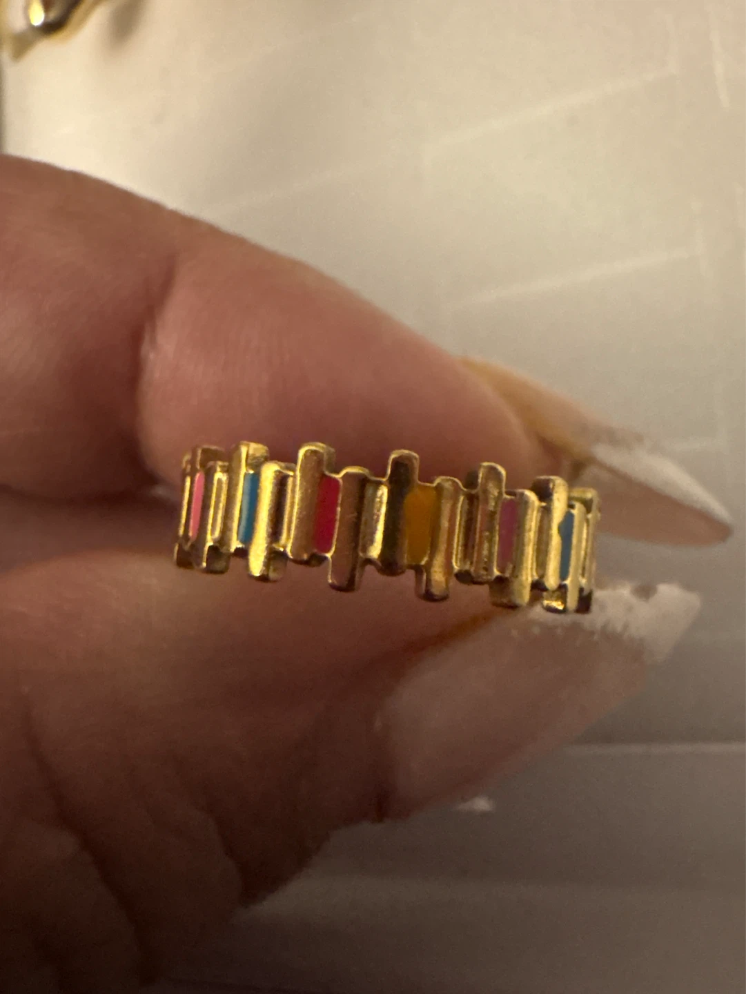 ⚽️ Gold Stainless Steel Ring with Multi-Color Enamel Inlay - photo 4