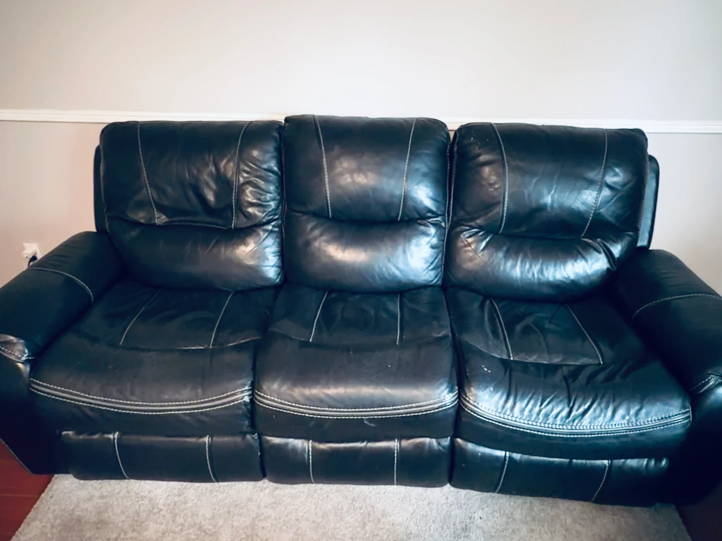 2 Black Leather Reclining Sofas - photo 2