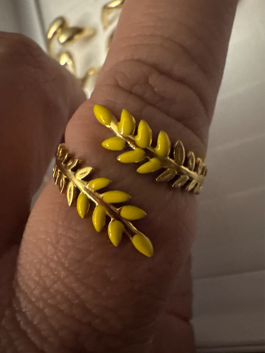⚽️ Gold stainless steel Leaf Ring with Yellow Enamel - photo 2