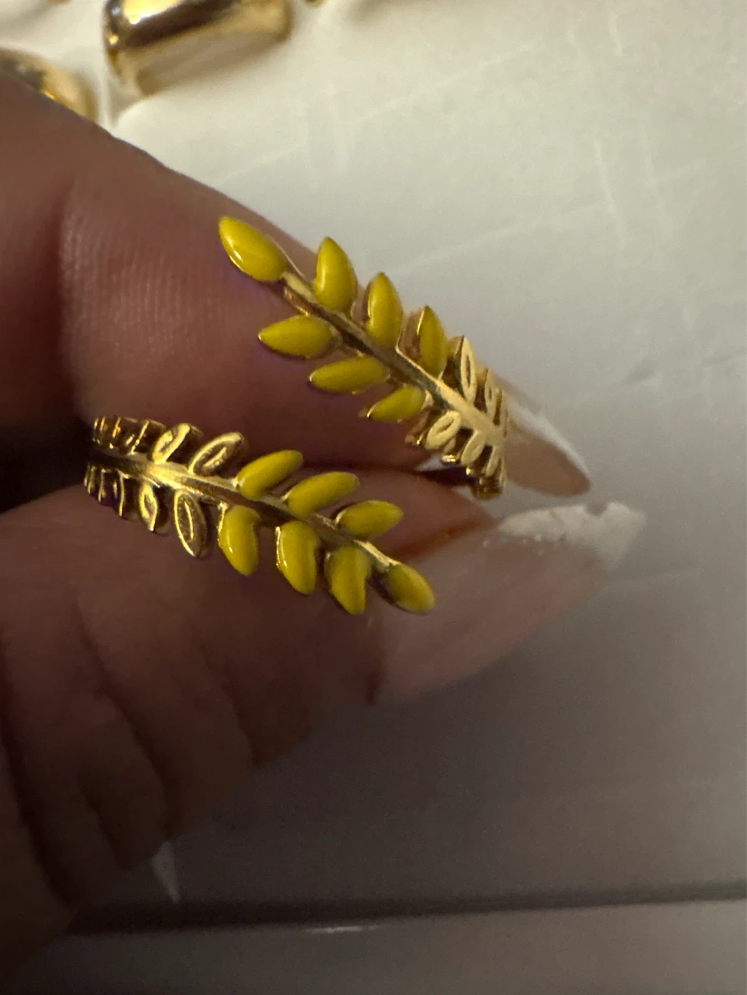 ⚽️ Gold stainless steel Leaf Ring with Yellow Enamel - photo 4