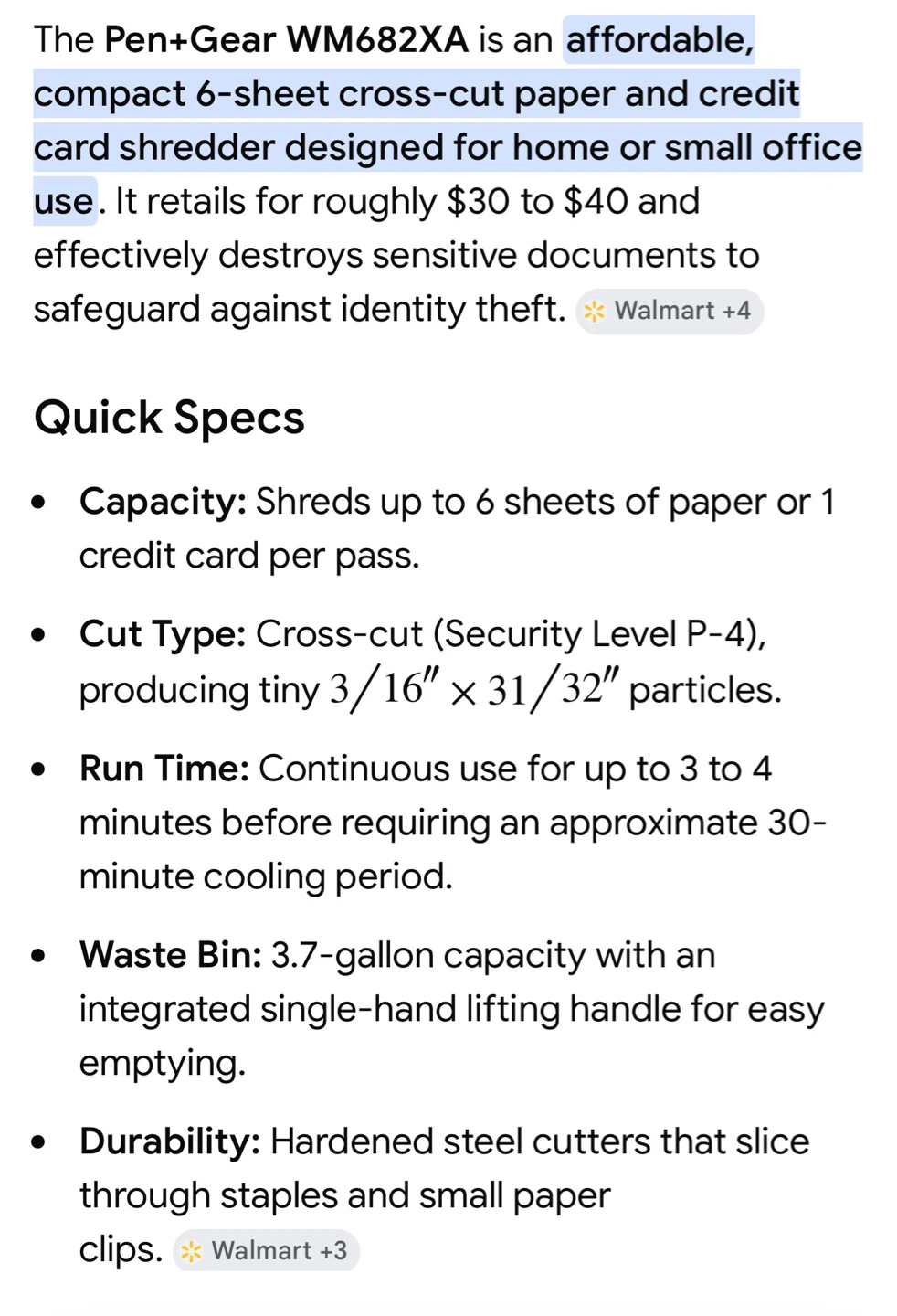 Pen+Gear WM682XA 6-Sheet Cross-Cut Shredder - photo 3