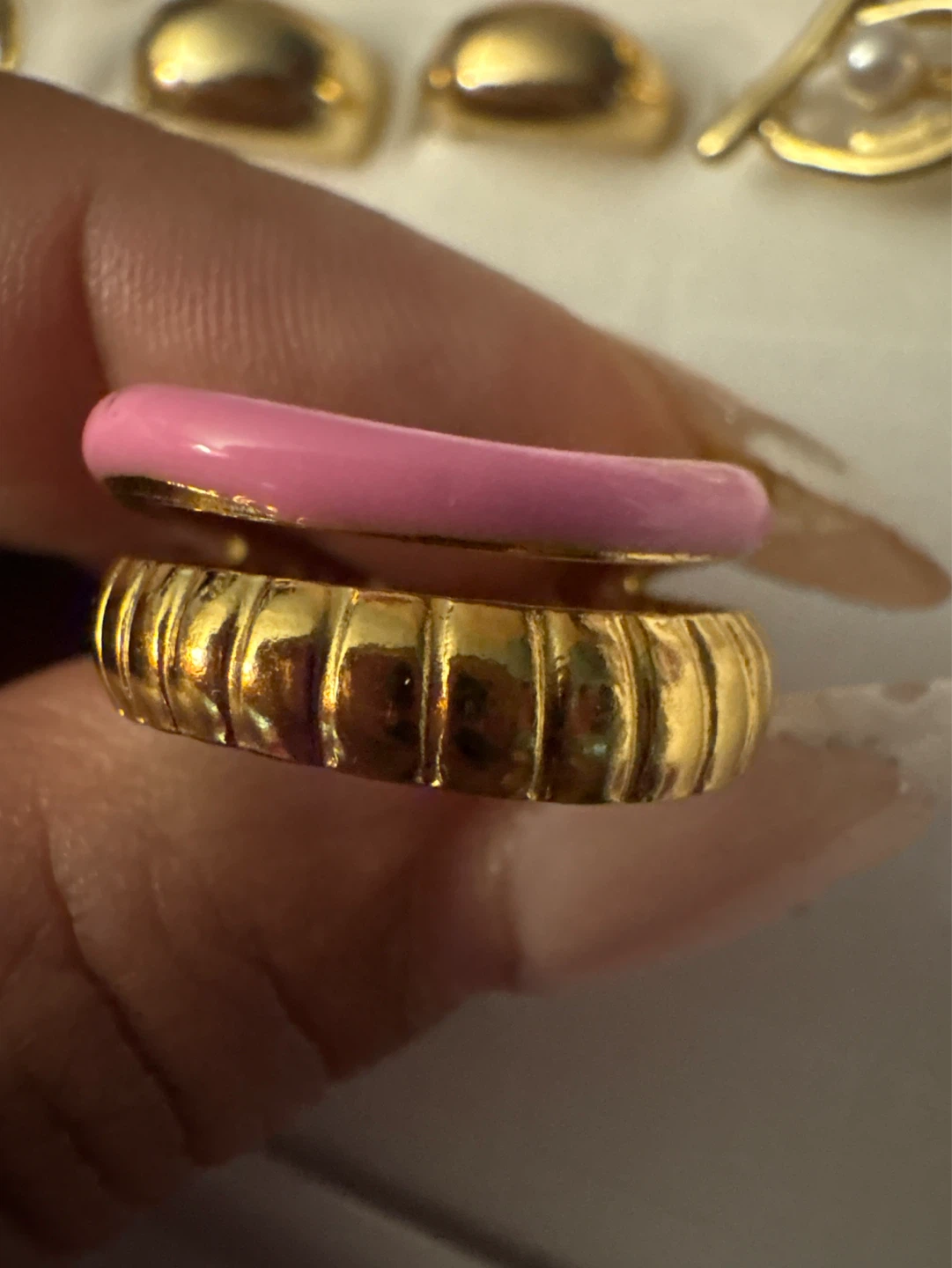 ⚽️ Gold Stainless Steel Gold & Pink Enamel ring - photo 5
