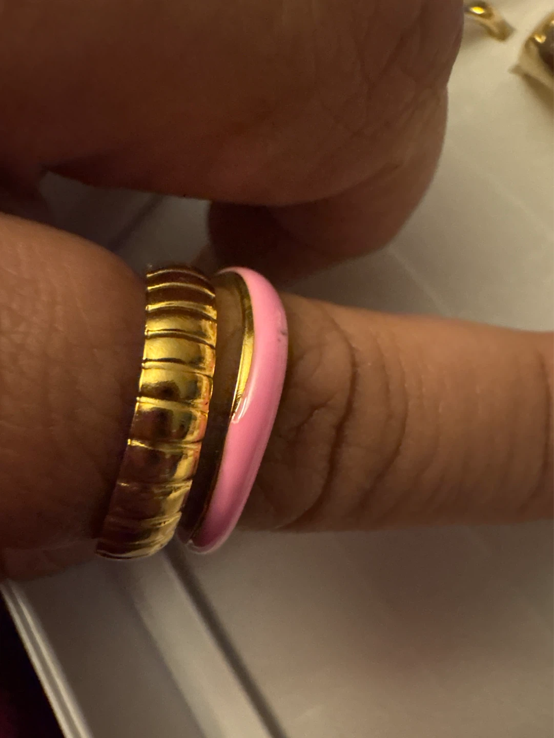 ⚽️ Gold Stainless Steel Gold & Pink Enamel ring