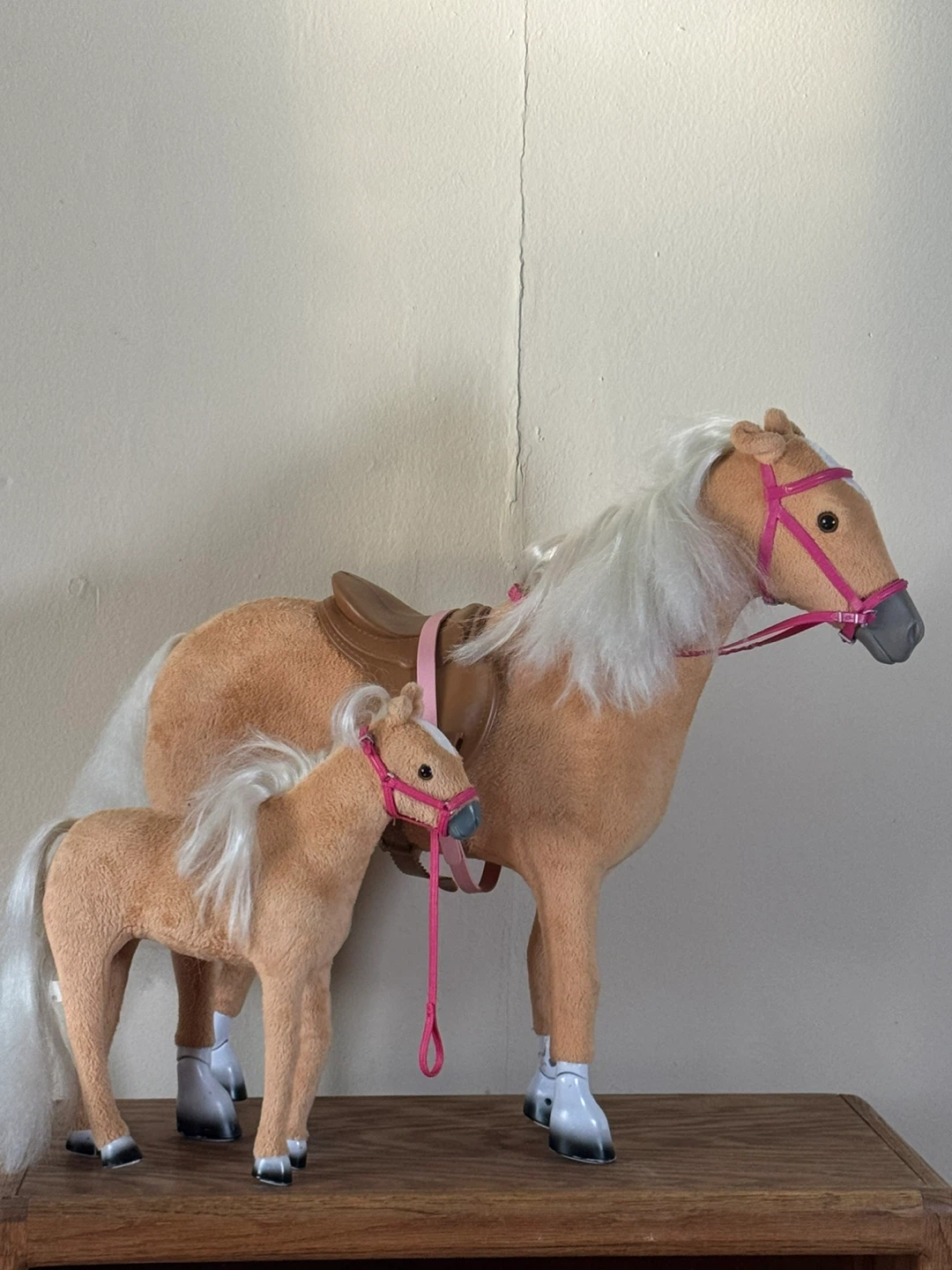 Plush Horse and Foal Set with Pink Bridles