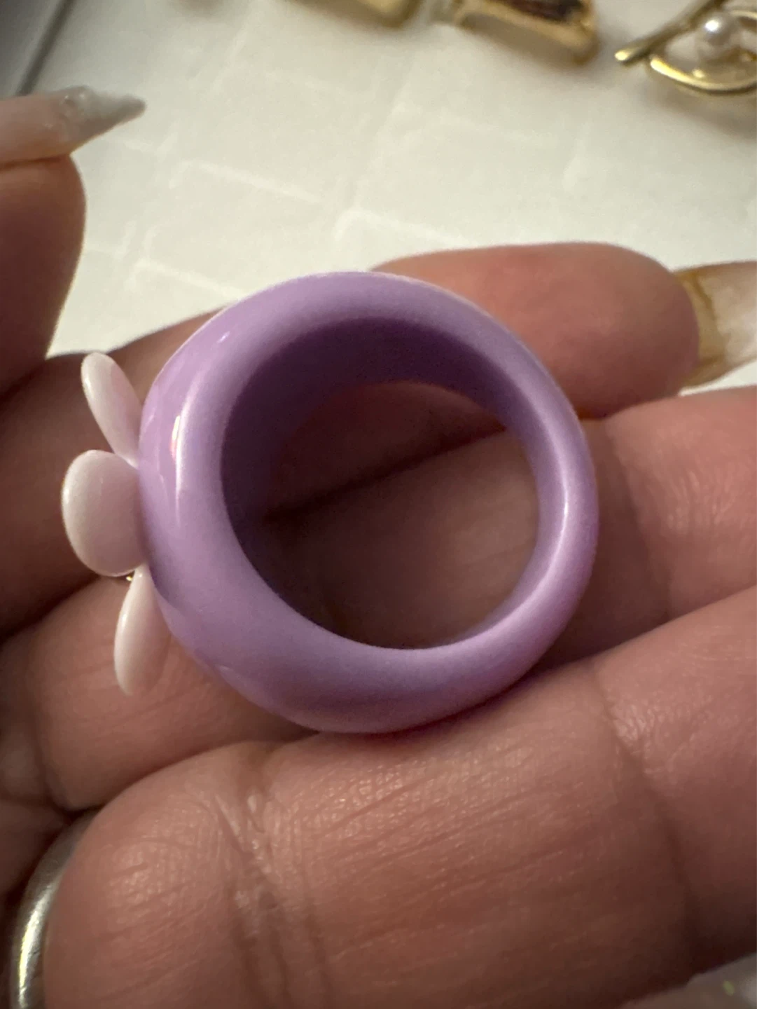 ⚽️ Purple white  Flower Ring with Gold Accent - photo 4