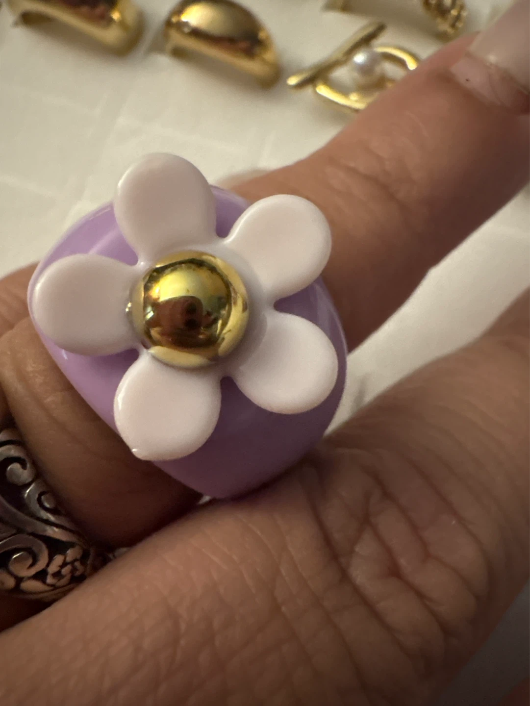 ⚽️ Purple white  Flower Ring with Gold Accent - photo 5