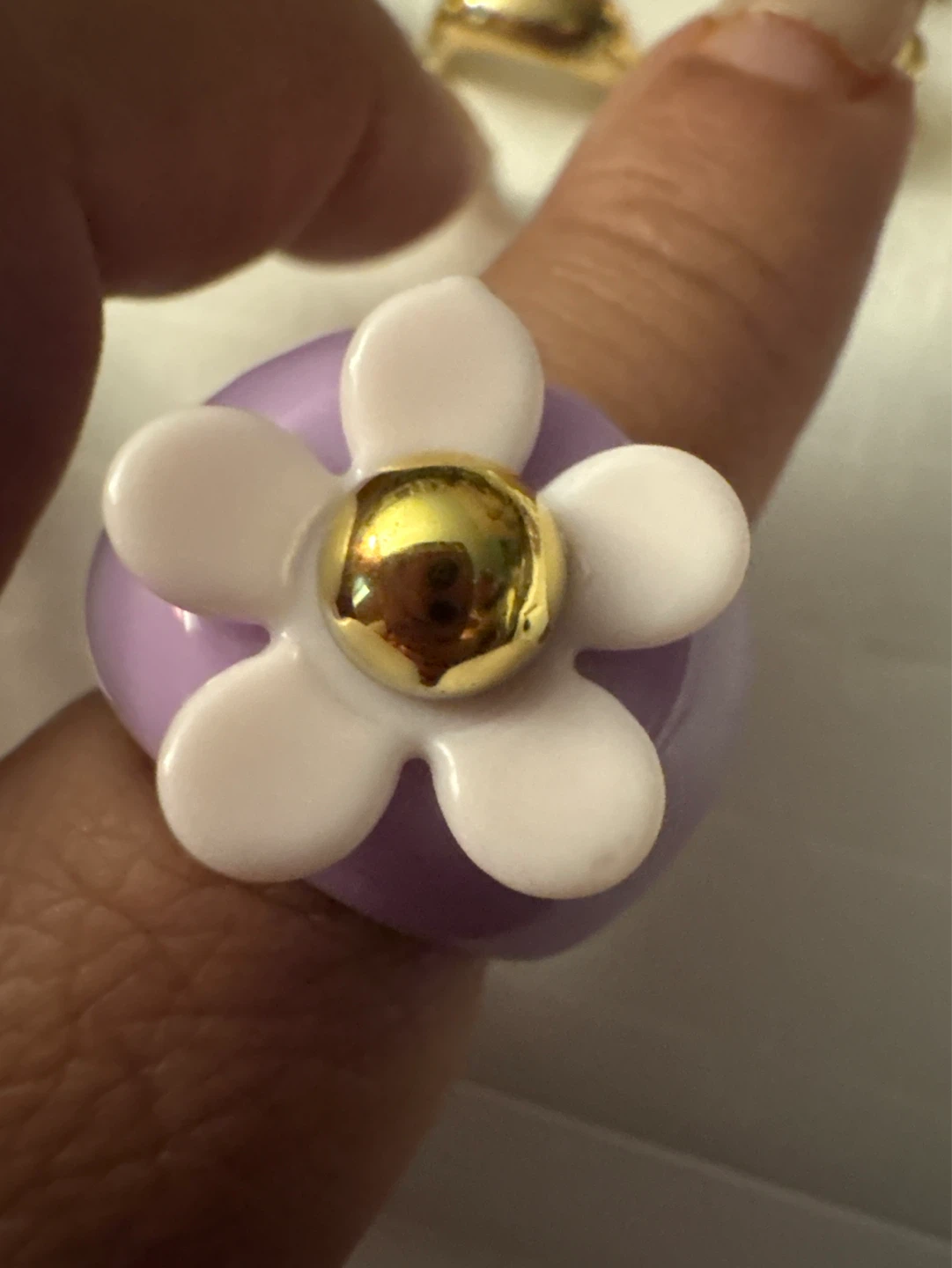 ⚽️ Purple white  Flower Ring with Gold Accent
