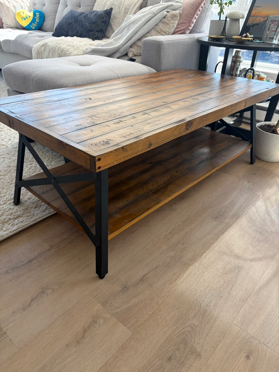 Rustic Industrial Coffee Table – Solid Wood & Metal Frame - photo 4