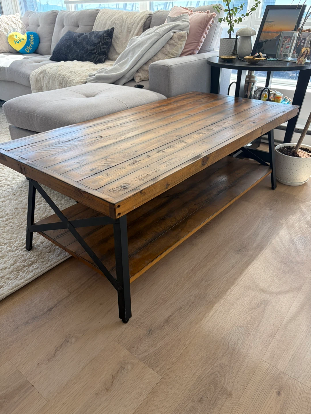 Rustic Industrial Coffee Table – Solid Wood & Metal Frame