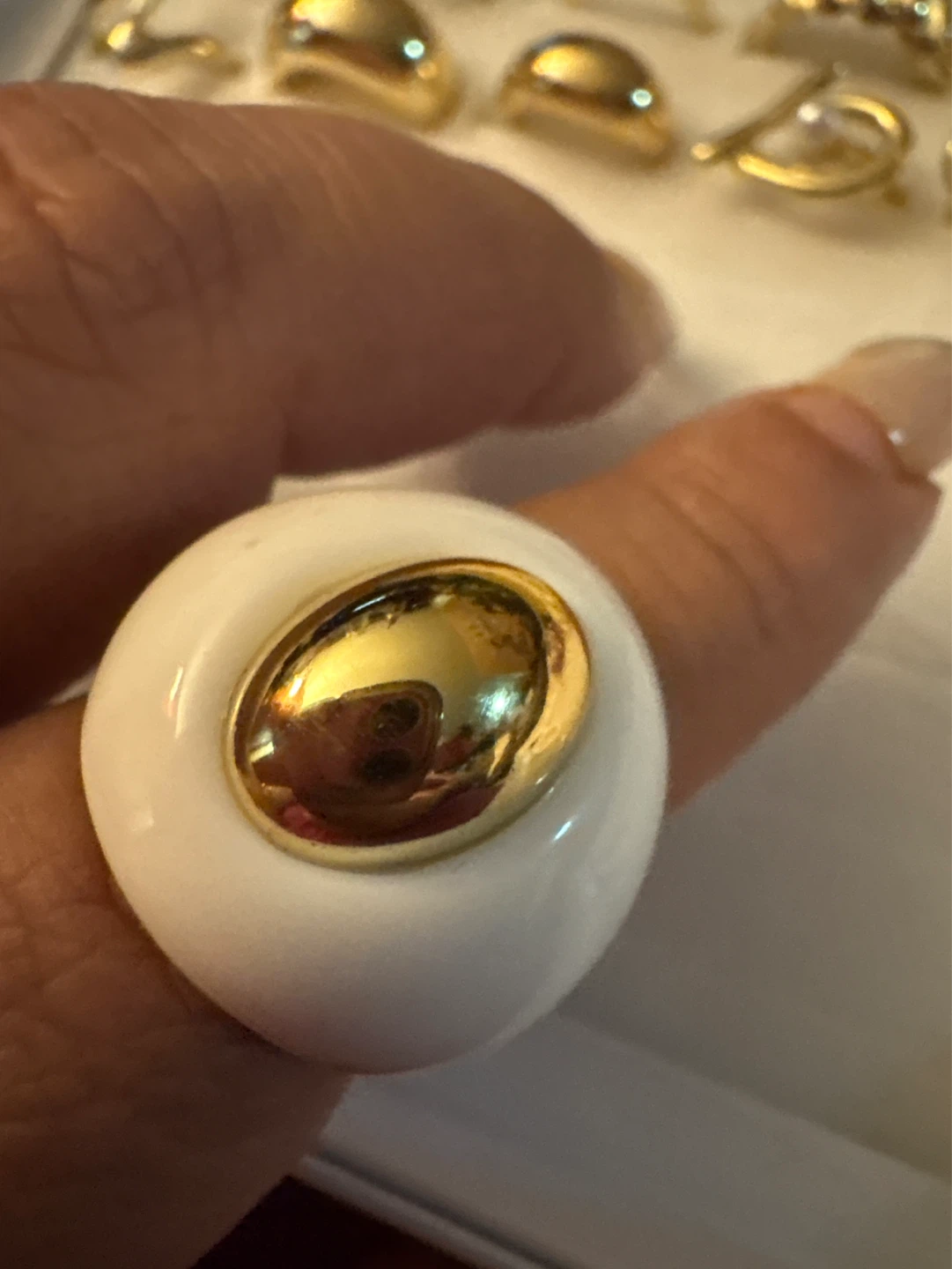 ⚽️ White Statement Ring with Gold Dome - photo 3
