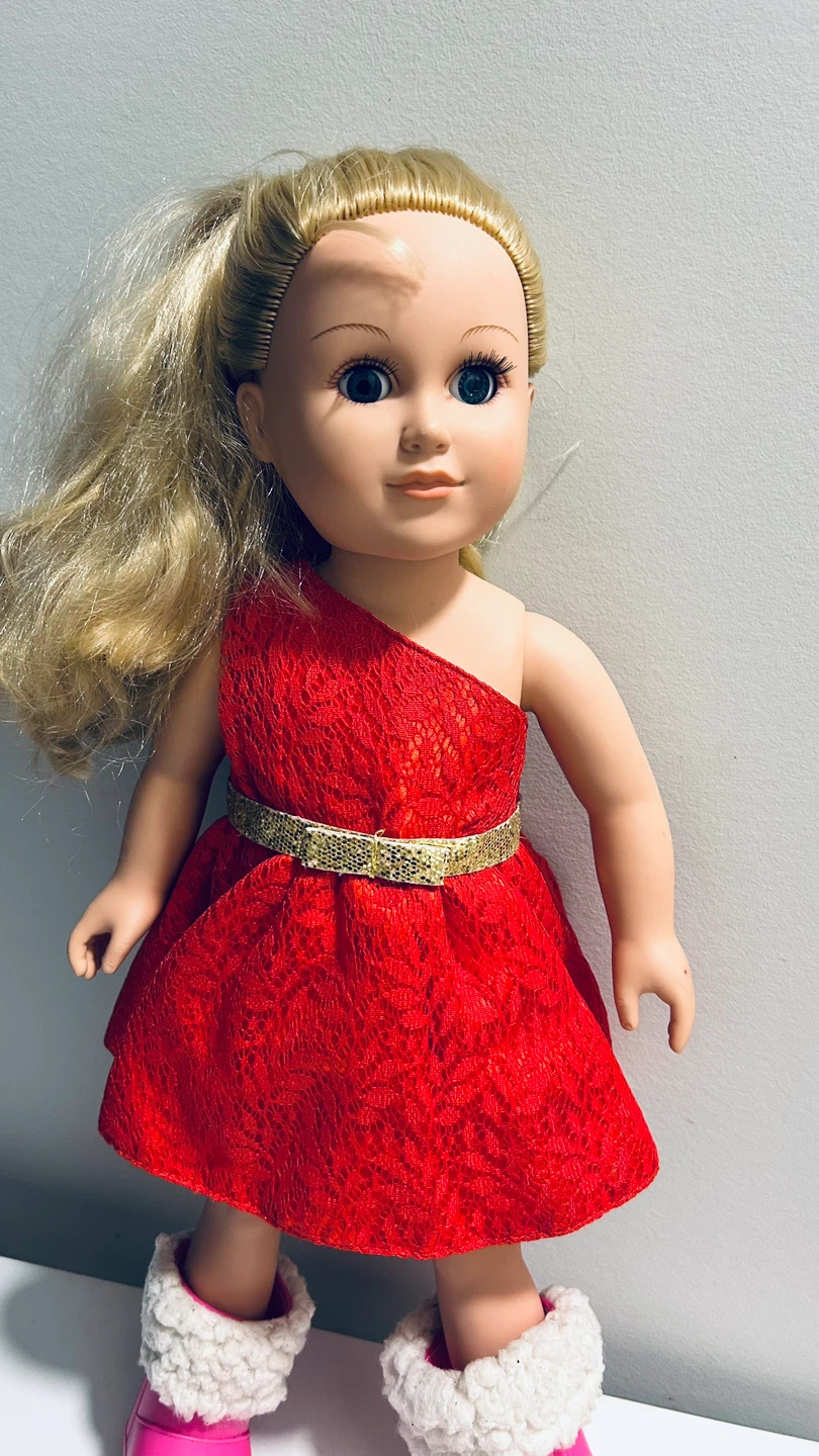 18” CitiToy Blonde Doll GS126 Red Party Dress & Winter Boots