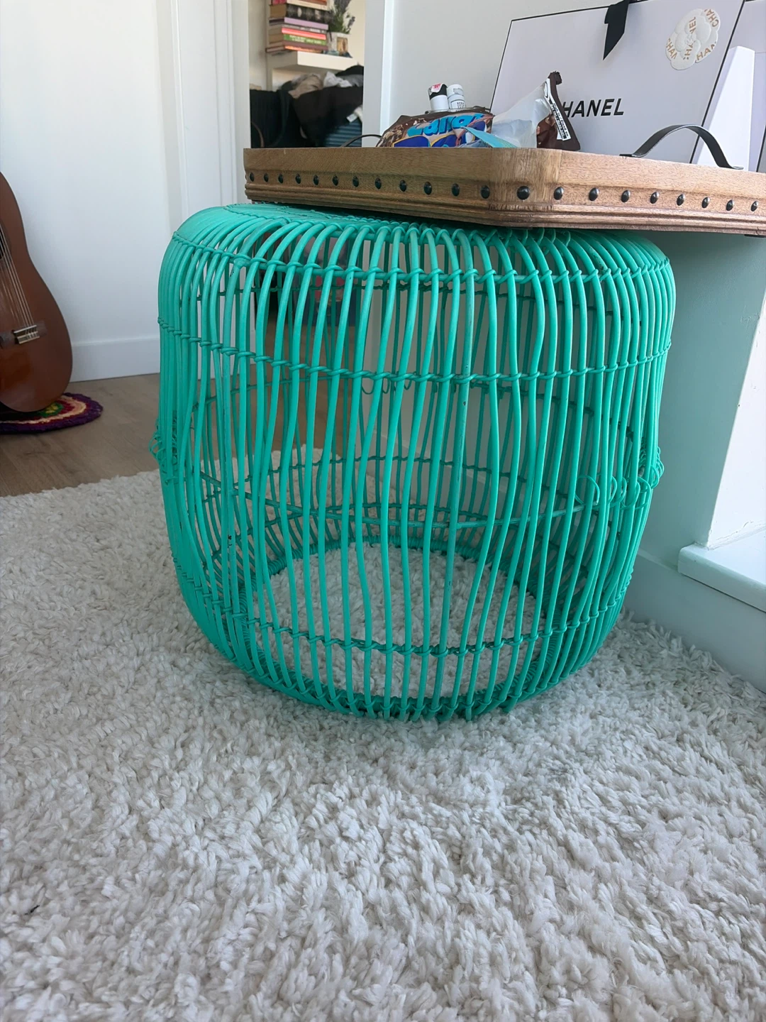 Teal Woven Stool/Side Table