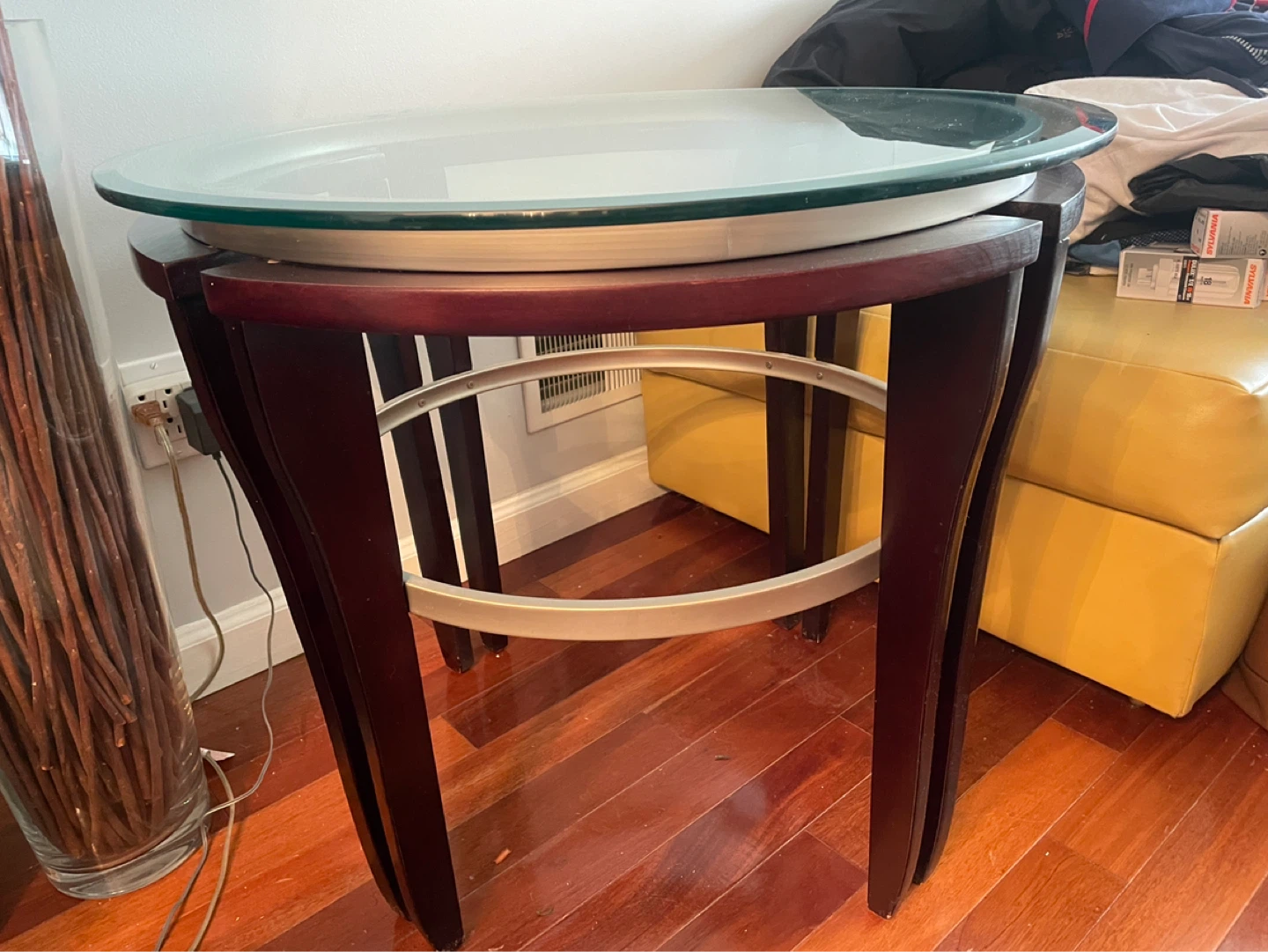 Round Glass Top End Table - photo 2