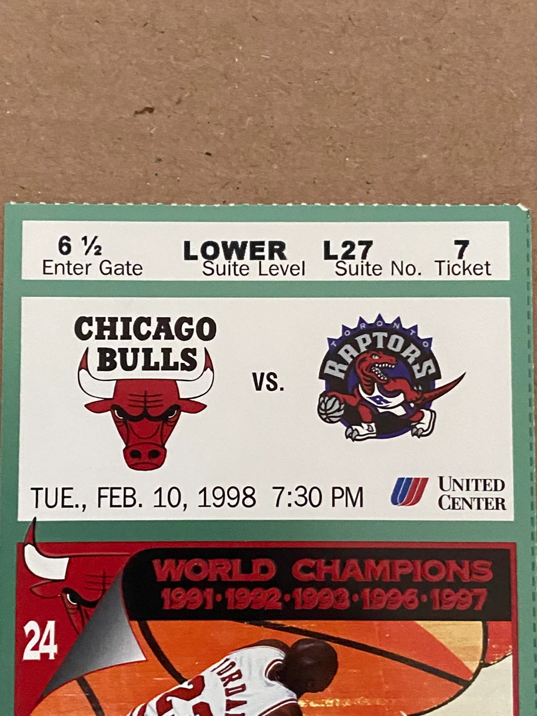 Chicago Bulls vs. Toronto Raptors, 1998 Ticket Stub - photo 2