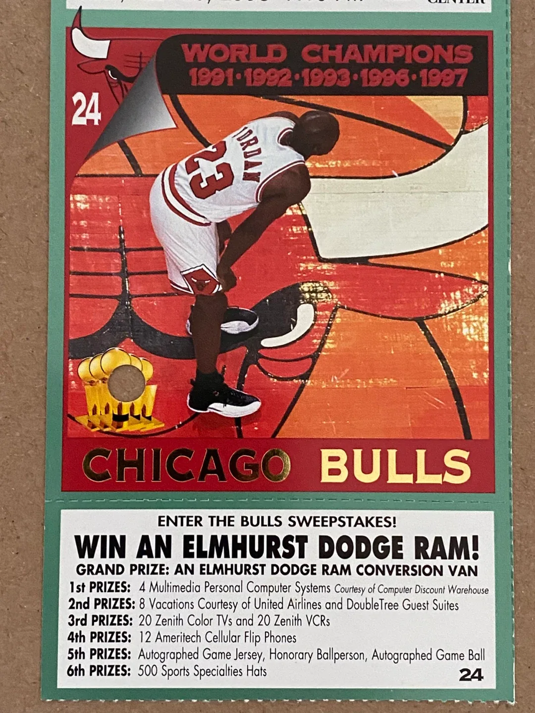 Chicago Bulls vs. Toronto Raptors, 1998 Ticket Stub - photo 3