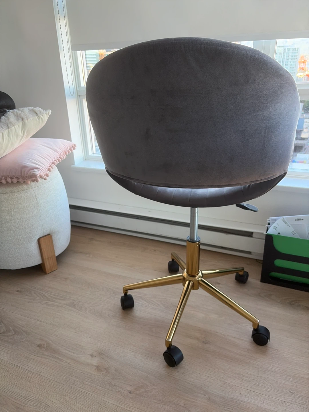 Grey Velvet Office Chair with Gold Base - photo 2