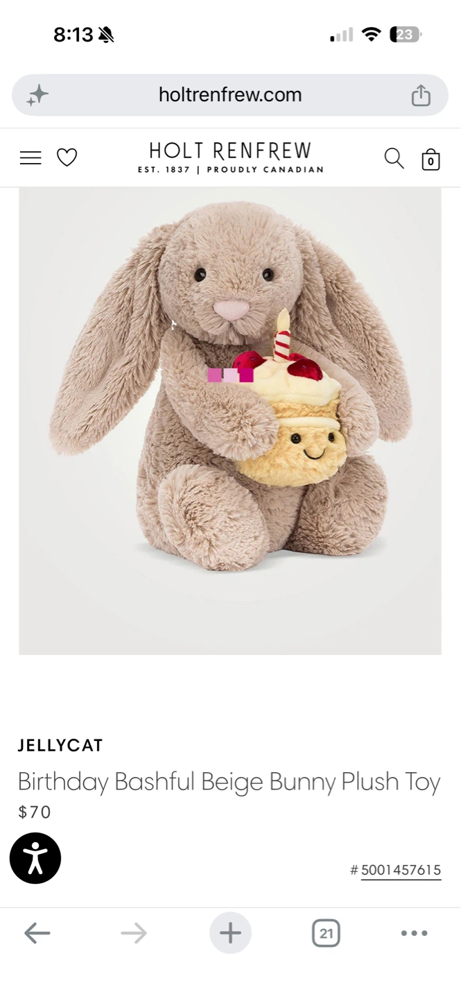 Jellycat Birthday Bashful Beige Bunny Plush Toy