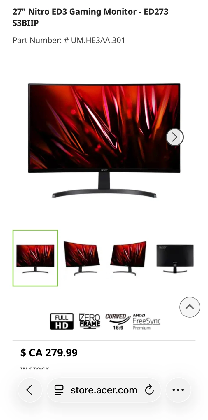 Acer Nitro ED3 Curved Gaming Monitor