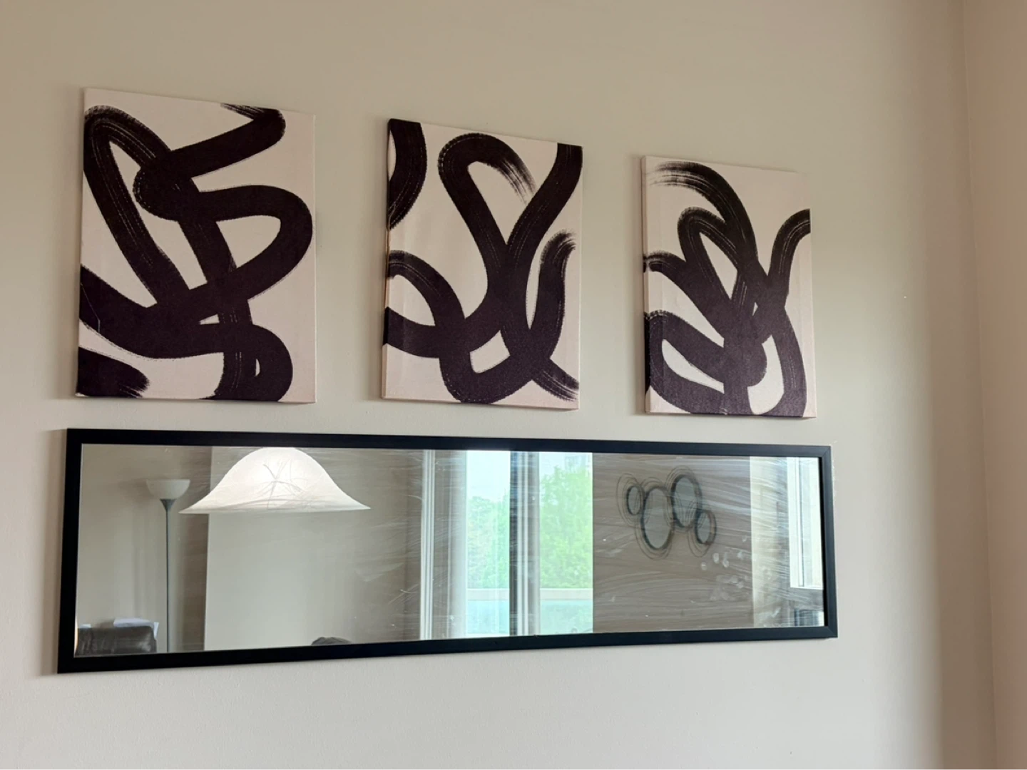 Set of 3 Abstract Canvas Wall Art with mirror - photo 2