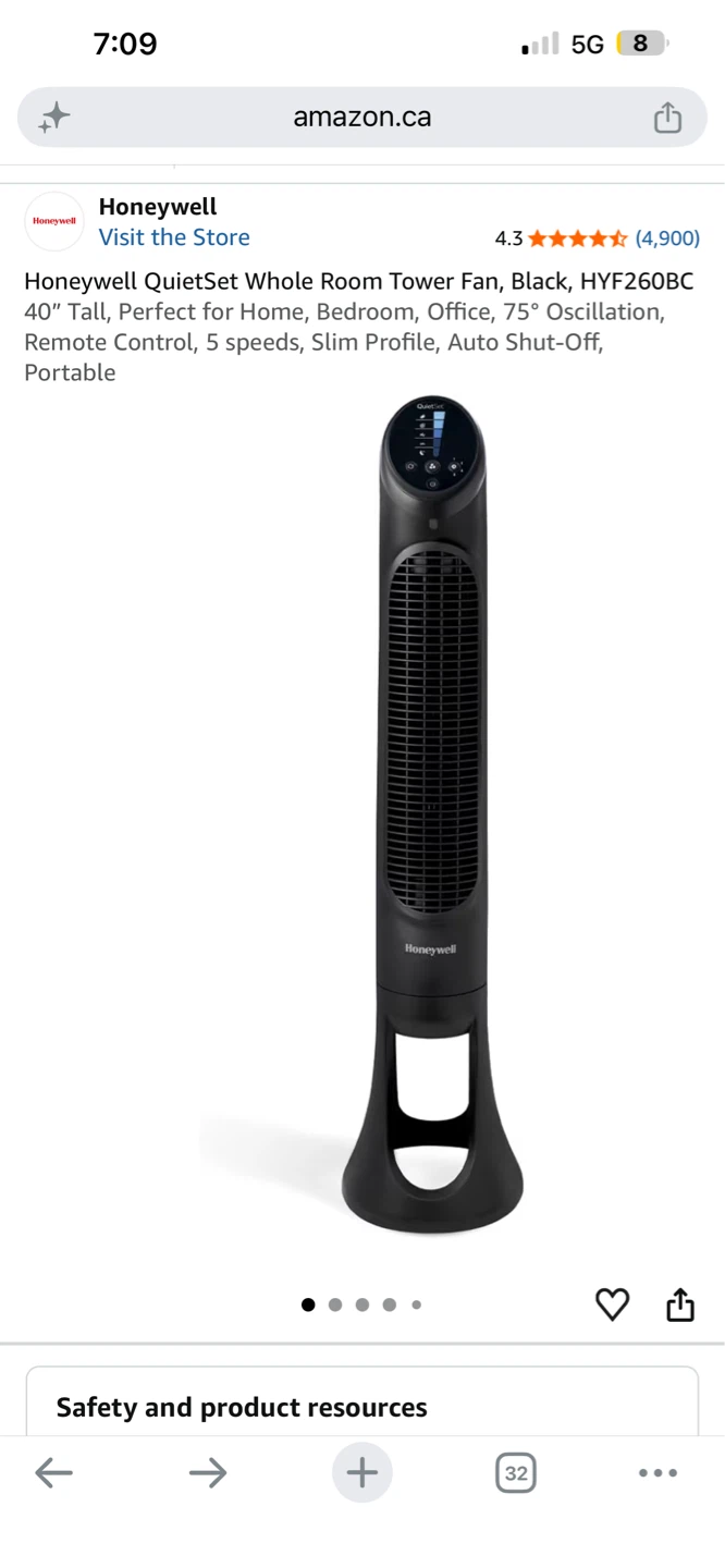 Honeywell QuietSet Whole Room Tower Fan, Black - photo 2