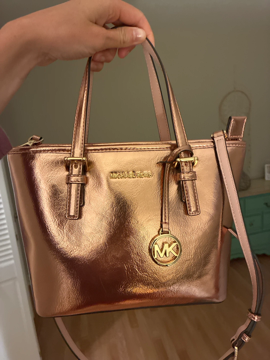 Michael Kors Rose Gold Metallic Tote Bag