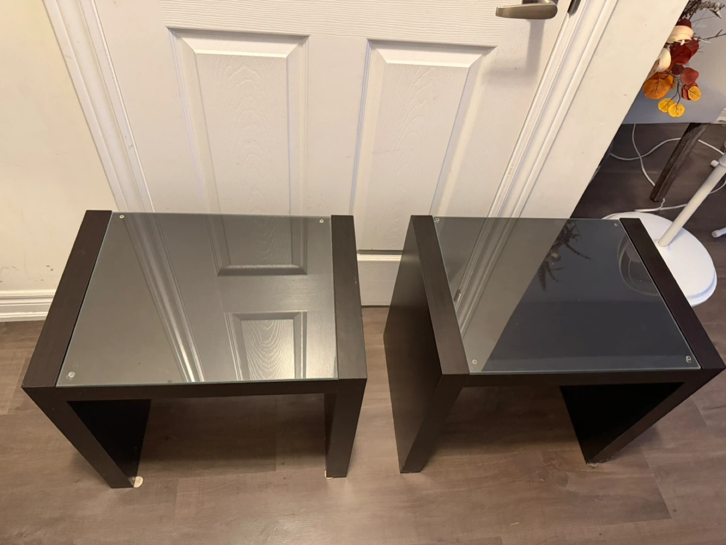 Pair of Dark Brown Side Tables with Glass Tops - photo 2