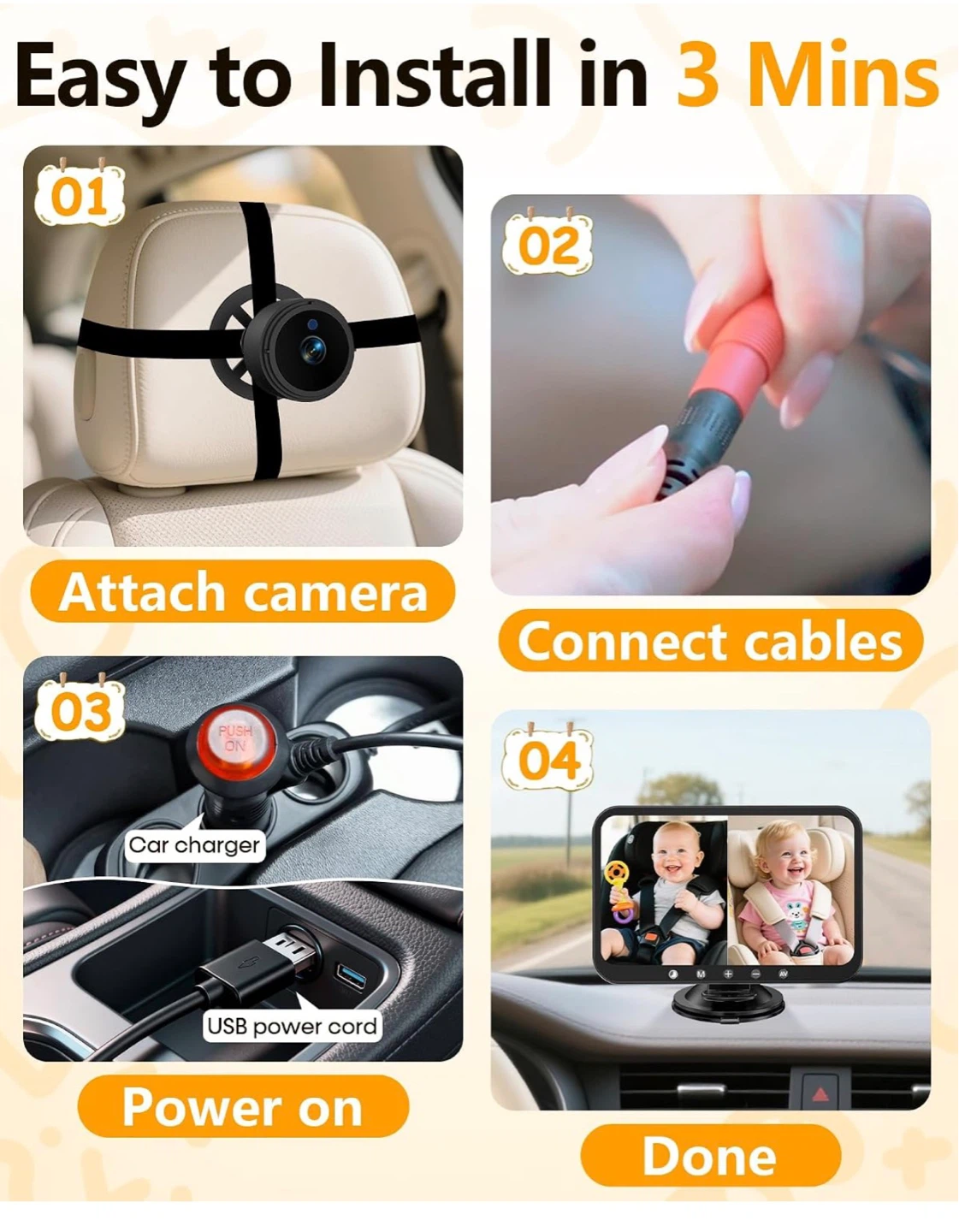 Dual Baby Car Camera with 7-Inch Monitor for 2 Kids BB6 - photo 4