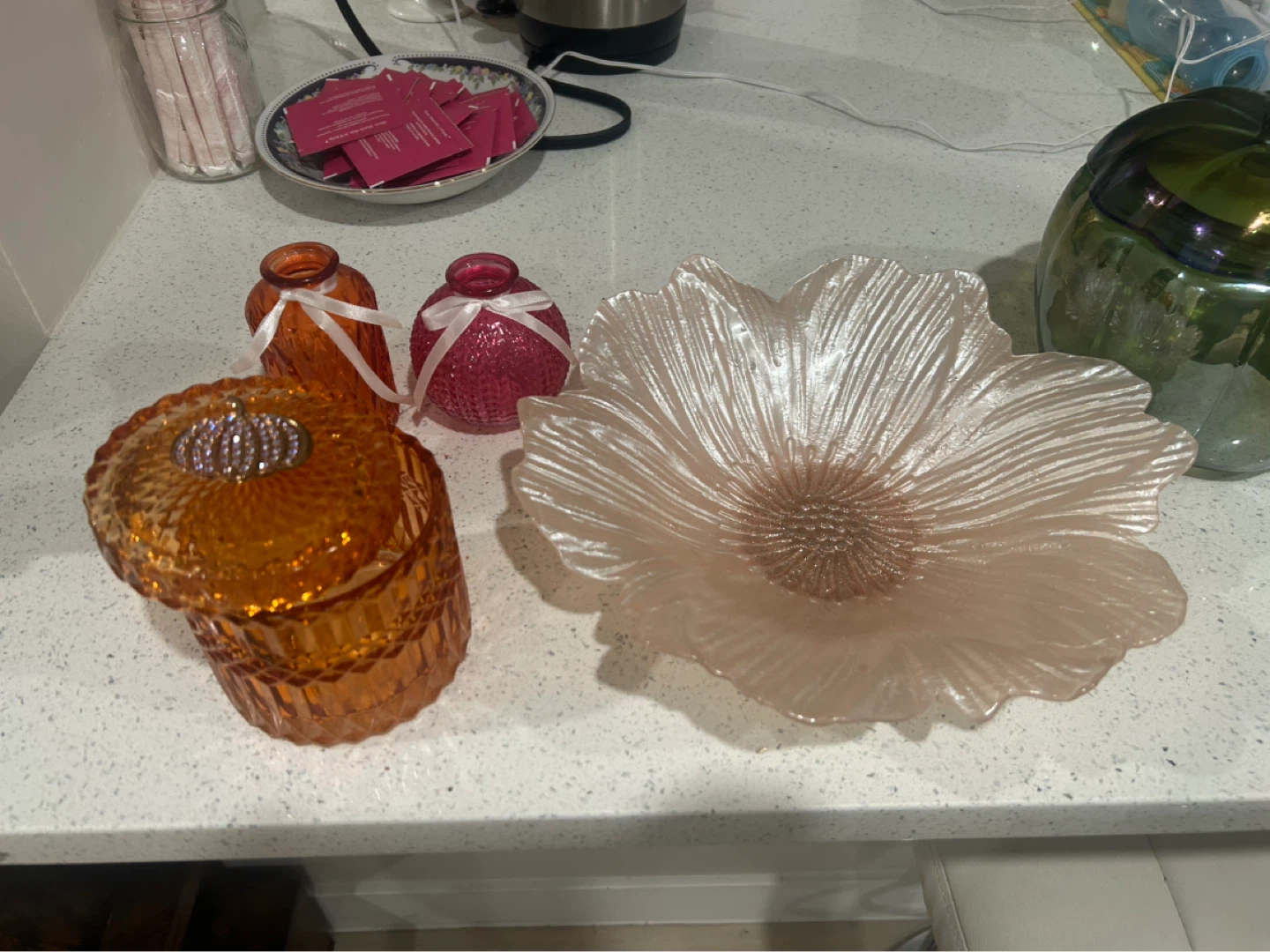 Set of 3 Decorative Glass Jars and Dish