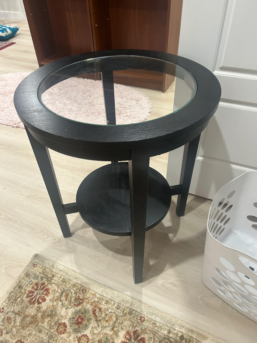 Black Round End Table with Glass Top - photo 3