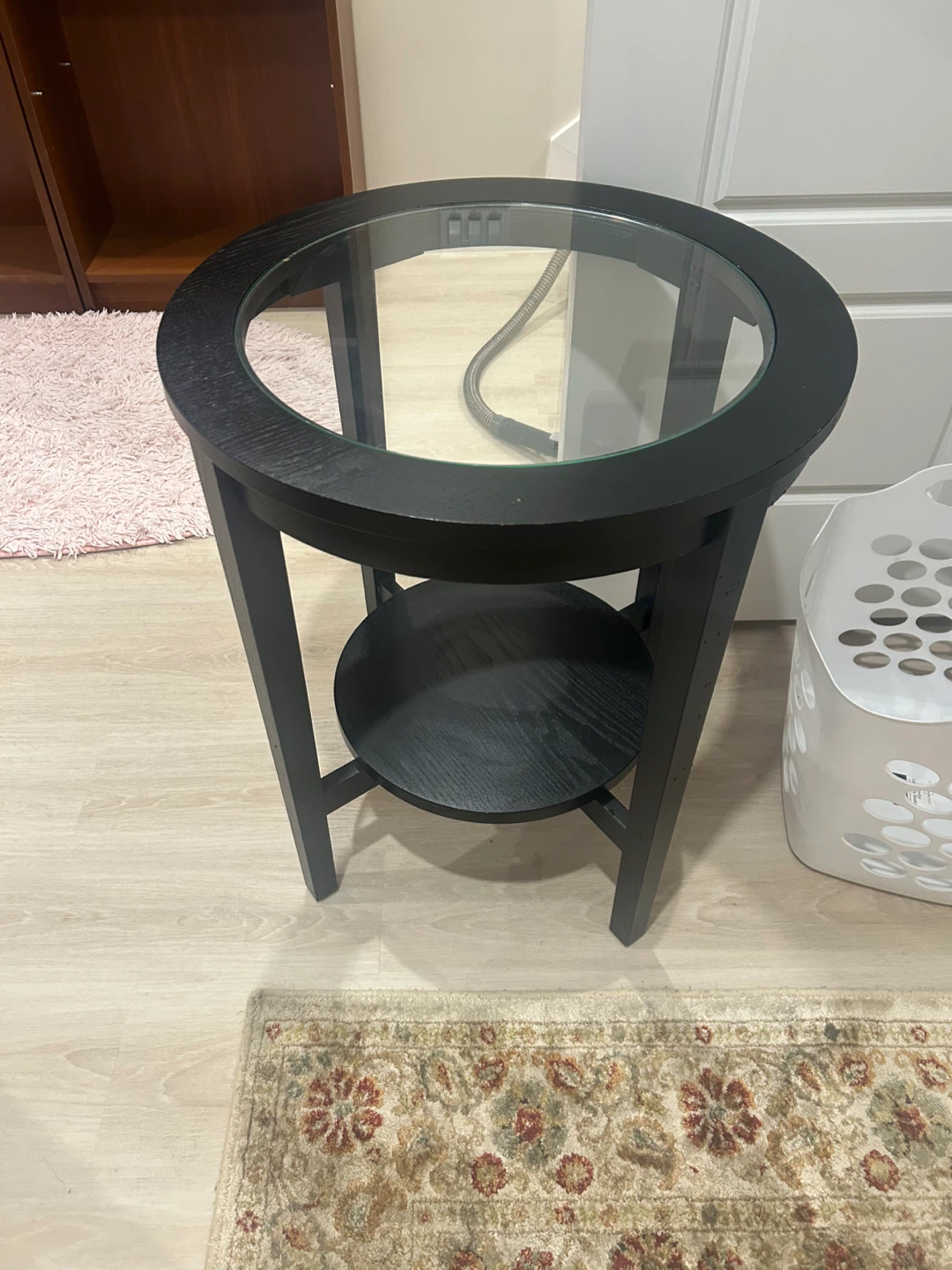 Black Round End Table with Glass Top