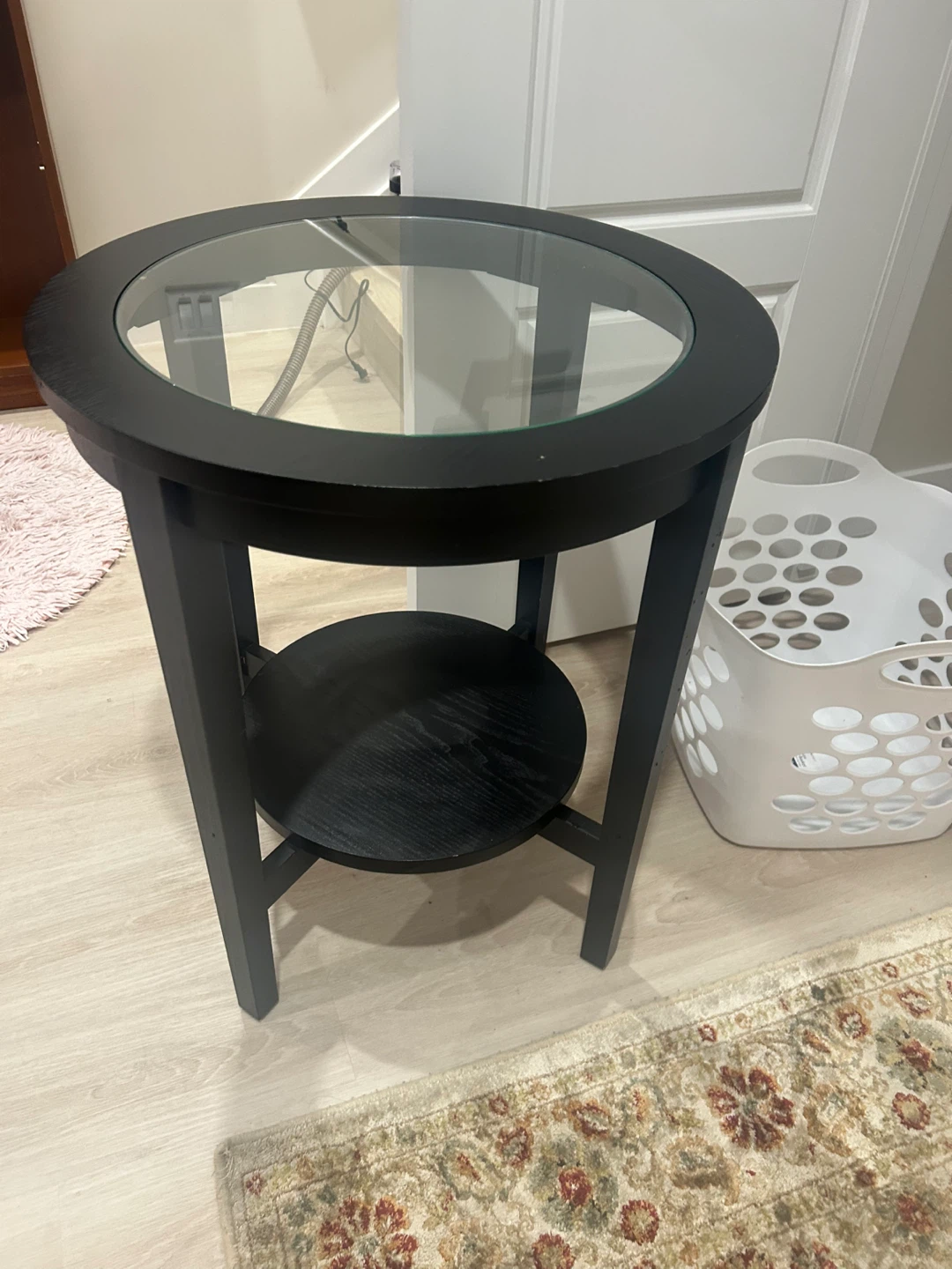 Black Round End Table with Glass Top - photo 2