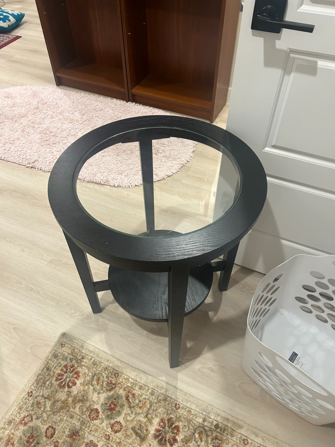 Black Round End Table with Glass Top - photo 4