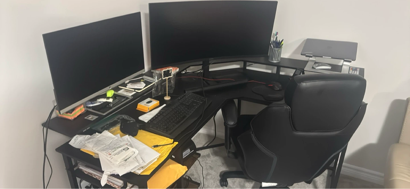 Black Computer Desk For Dual Monitor Setup