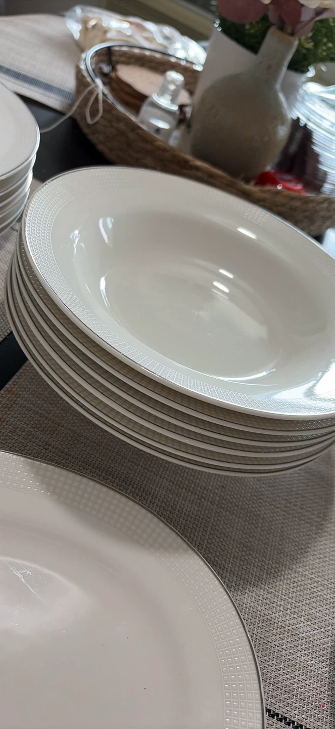 White Dinnerware Set with Silver Trim - photo 3