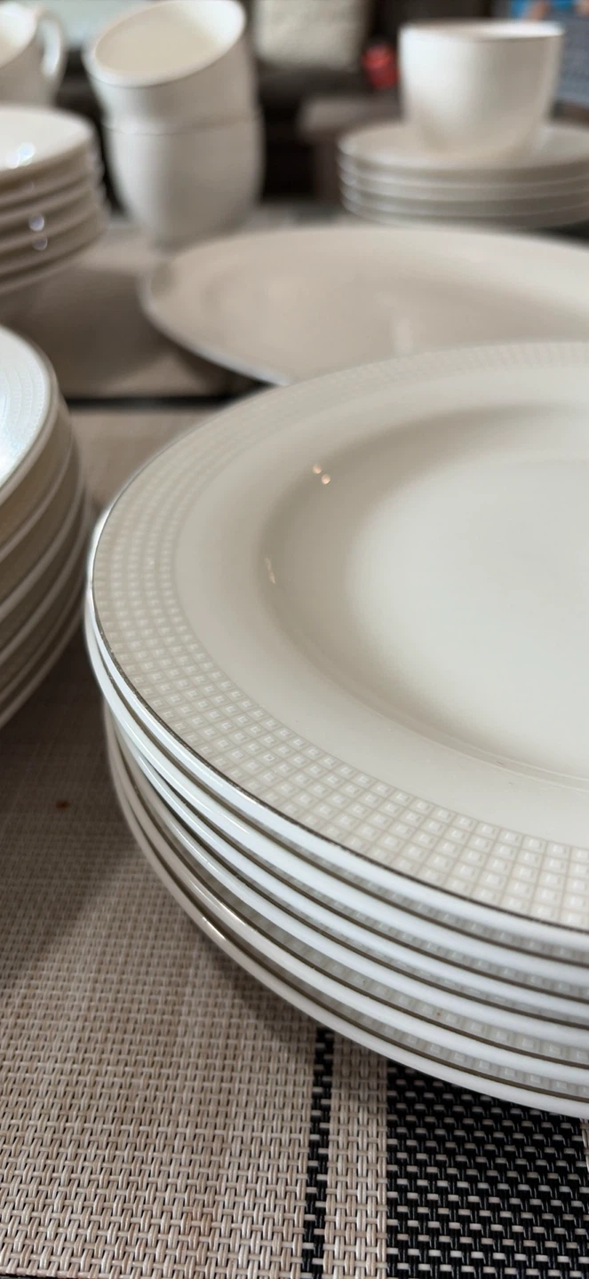 White Dinnerware Set with Silver Trim - photo 2