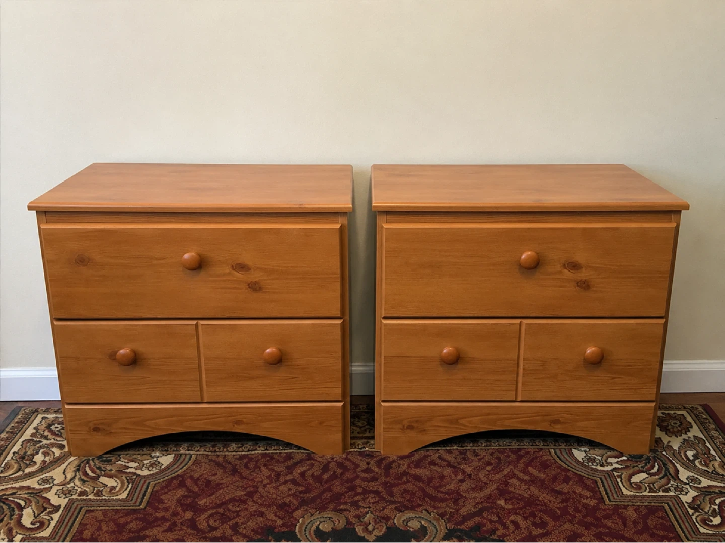 Two wood bedside dressers