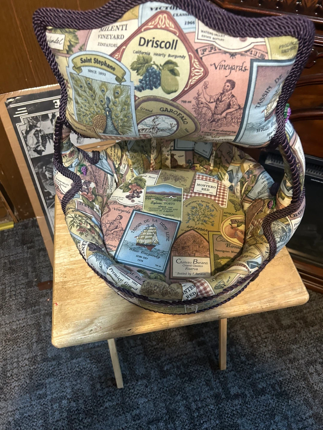 Fabric Storage Basket with Wine Label Design - photo 2