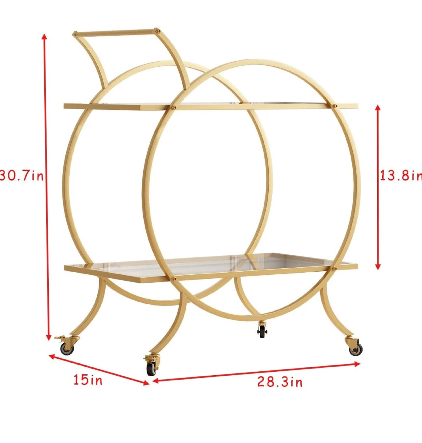 Gold Bar Cart with Glass Shelves - photo 3